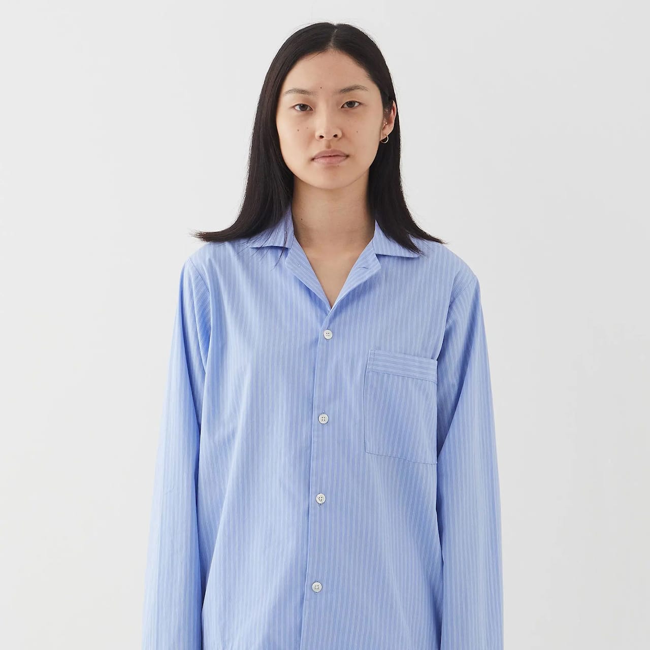 Poplin Pyjamas Shirt Blue Pin Stripes