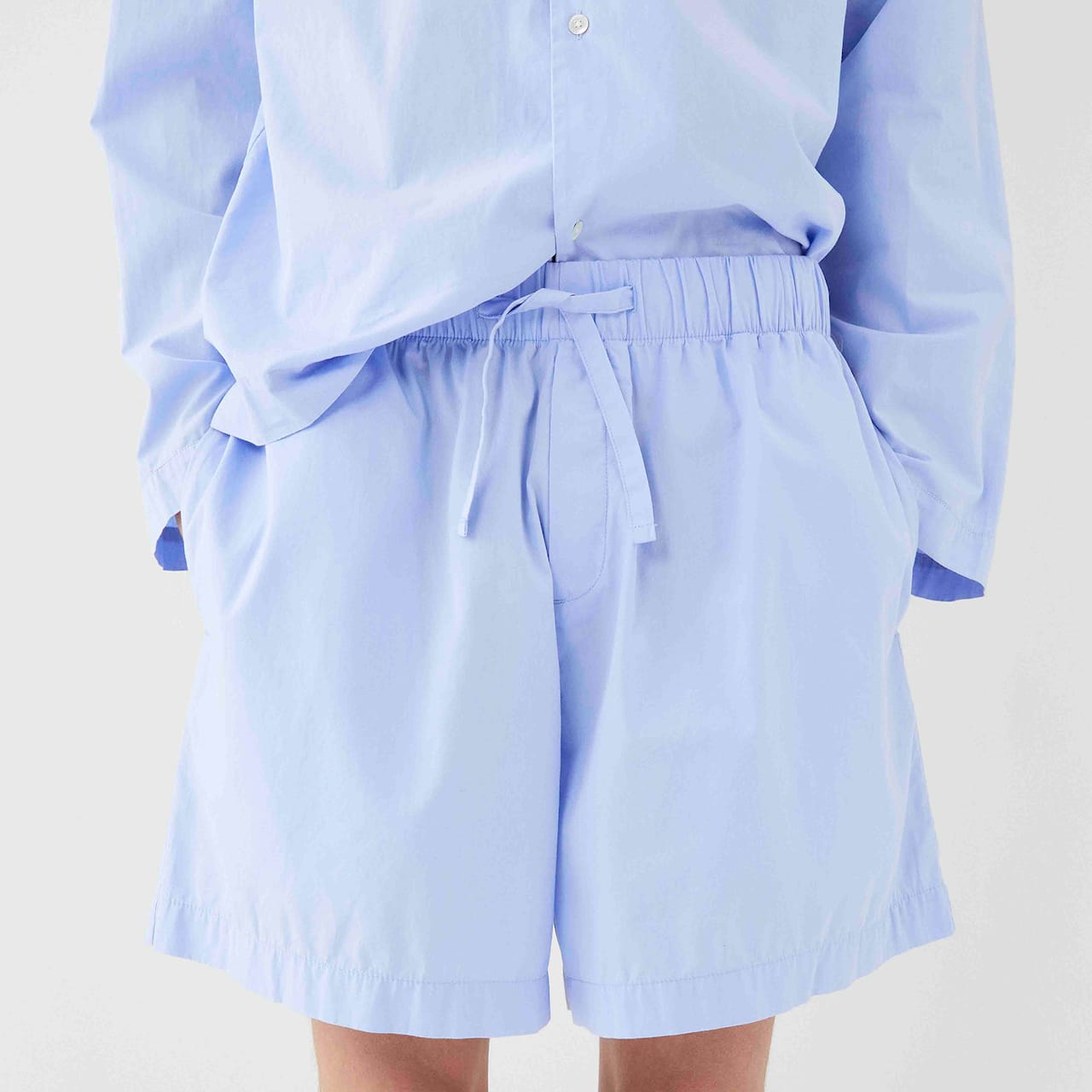 Poplin Pyjamas Shorts Shirt Blue