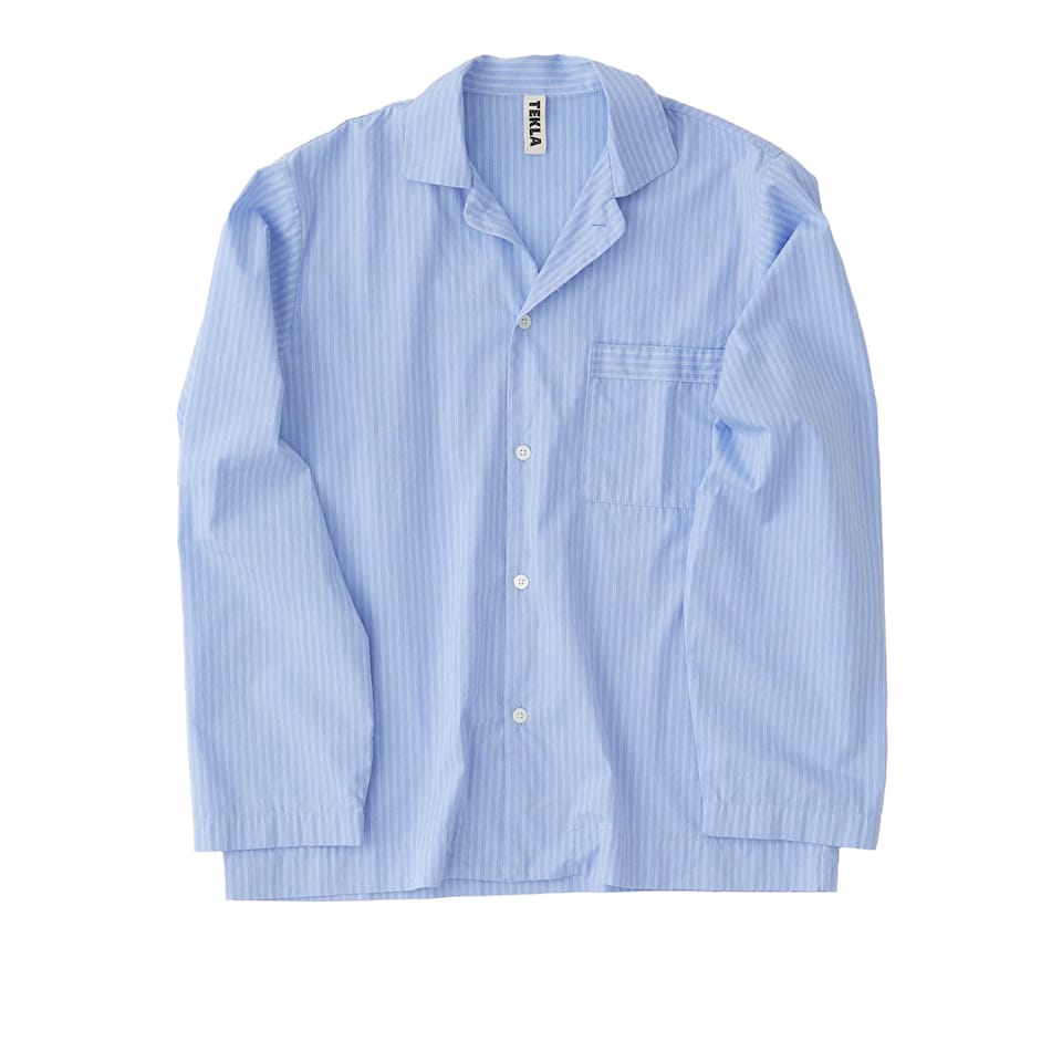 Poplin Pyjamas Shirt Blue Pin Stripes