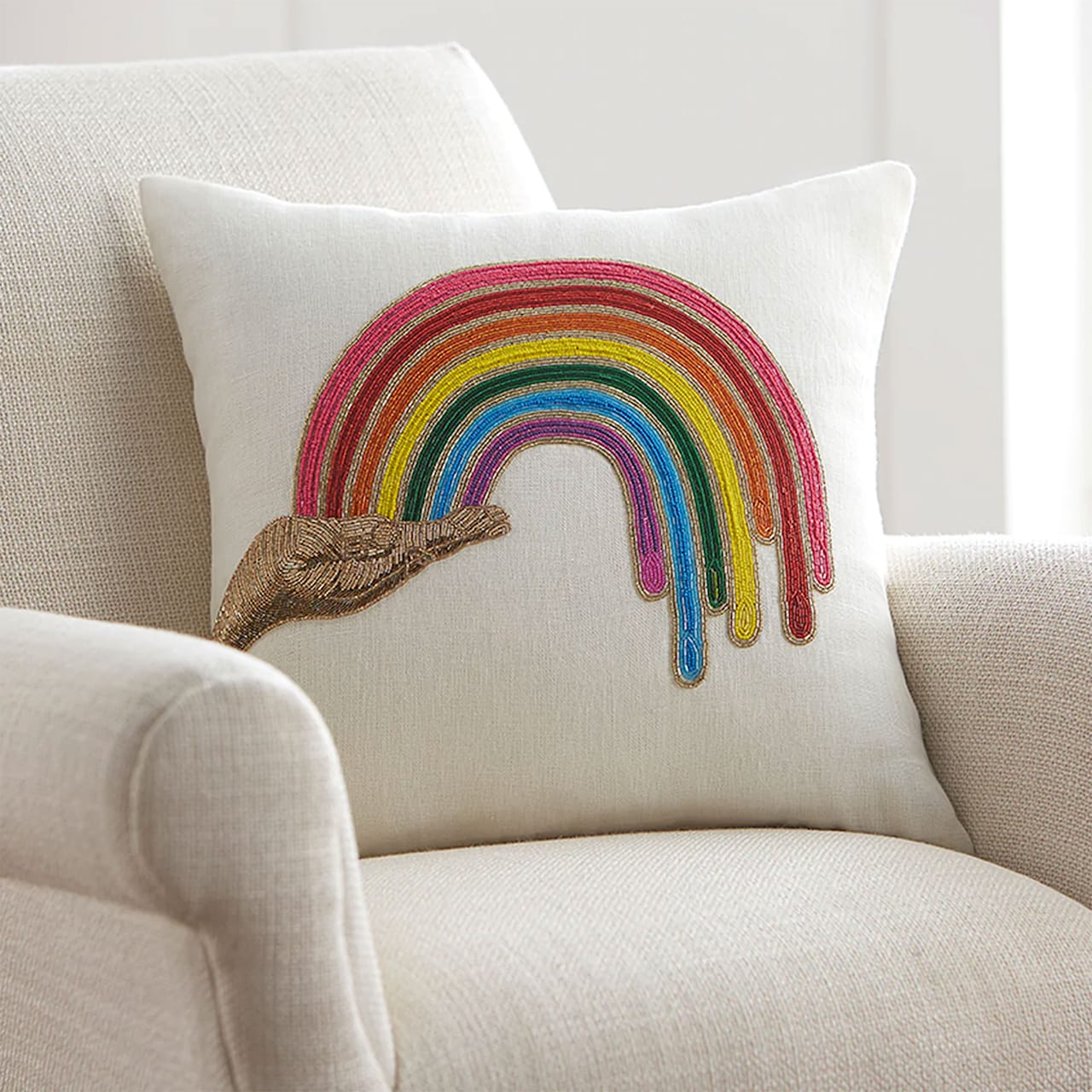 Rainbow Hand Beaded Pillow