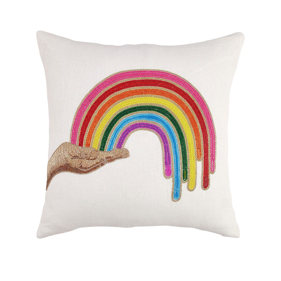 Rainbow Hand Beaded Pillow