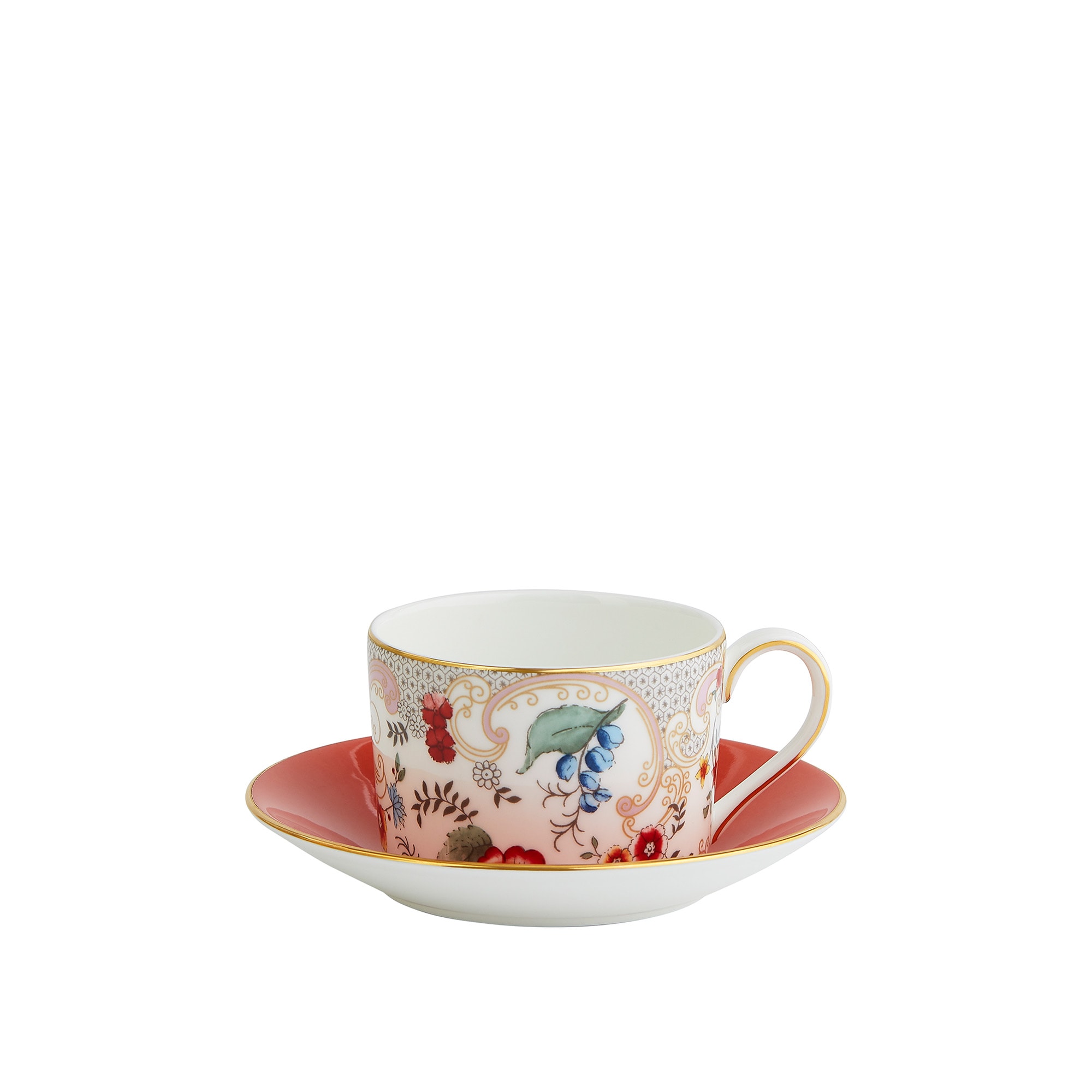 K p Wonderlust Rococo Flowers Teacup Saucer fr n Wedgwood