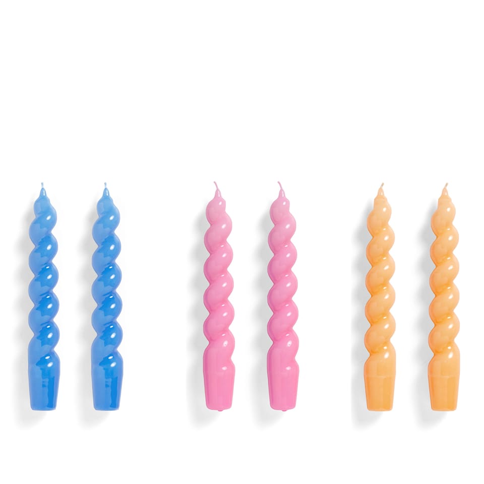 Candle Spiral Set of 6 - Blue/Dark Pink/Dark Peach