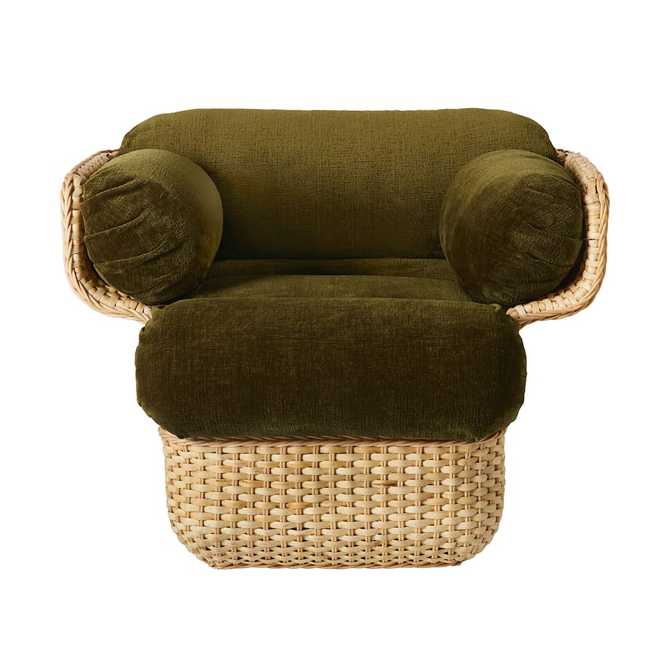Basket Lounge Chair - Fully Upholstered Rattan Belsuede Special FR 133, Dedar