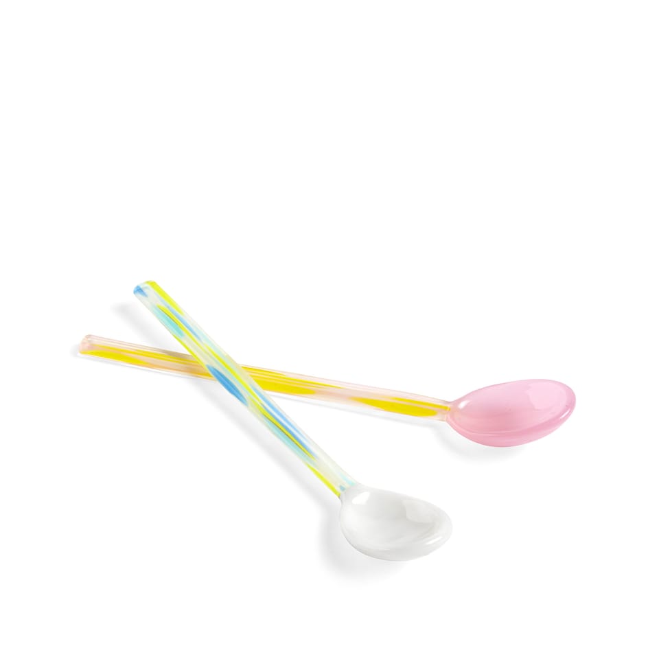 Glass Spoons Flat Set of 2 - Light Pink / White
